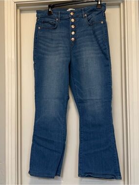 LOFT Medium Blue High-Rise Cropped Flare Jeans with Button Fly